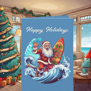 Tarjeta Navidades festivos acuarela Santa Beach