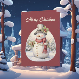 Tarjeta Navidades festivos acuarela snowman