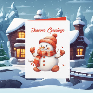 Tarjeta Navidades festivos acuarela Snowman