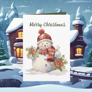Tarjeta Navidades festivos acuarela snowman