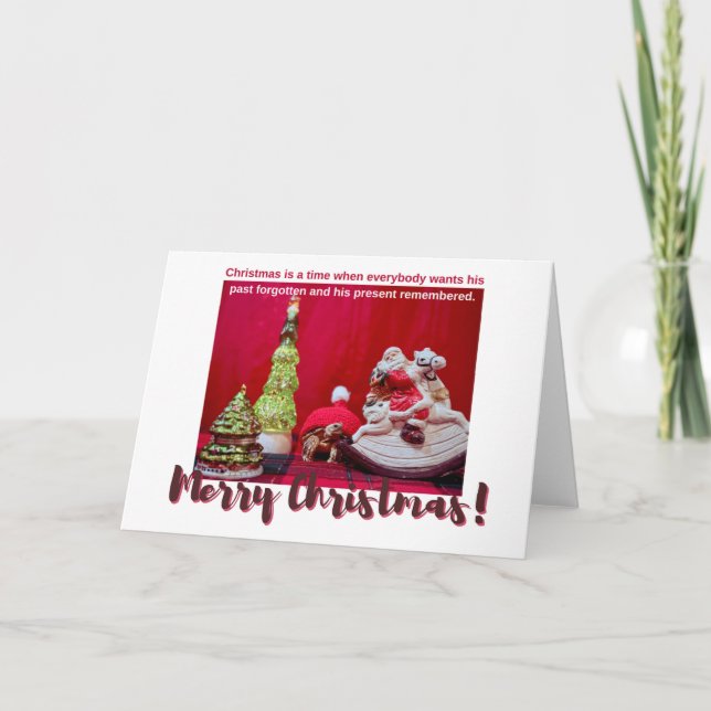 Tarjeta Navidades festivos bebé Sulcata Tortoise con Santa (Anverso)