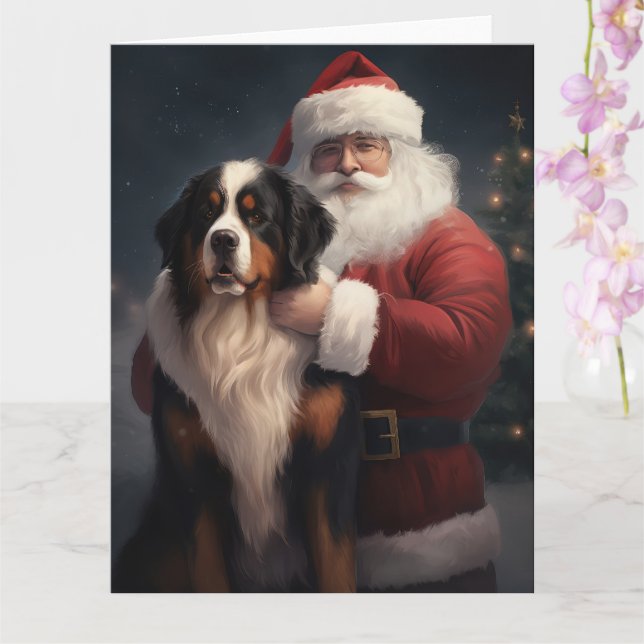 Tarjeta Navidades festivos Bernese Mountain Dog Santa Clau (Orquídea)