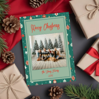 Tarjeta Navidades festivos de baubles y copos de nieve