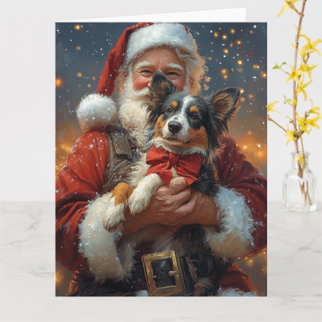 Tarjeta Navidades festivos de Cattle Santa Claus en Austra (flor amarilla)