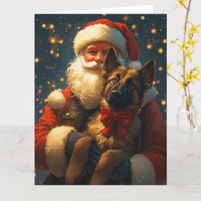 Tarjeta Navidades festivos de Malinois Santa Claus (flor amarilla)