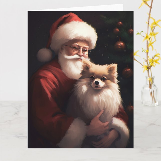 Tarjeta Navidades festivos de Pomerania con Santa Claus (flor amarilla)