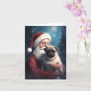 Tarjeta Navidades festivos de Pug con Santa Claus