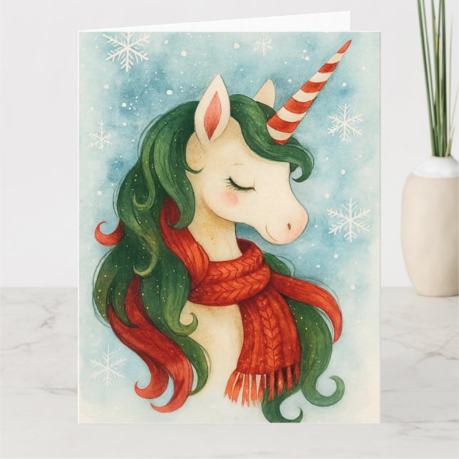 Tarjeta Navidades festivos de Unicornio (Anverso)
