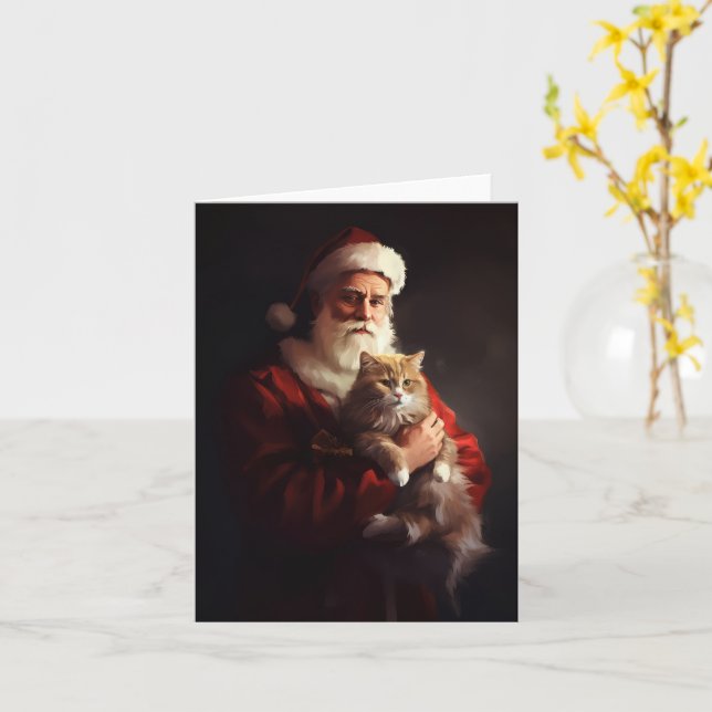 Tarjeta Navidades festivos del gato de Angora Santa Claus (flor amarilla)