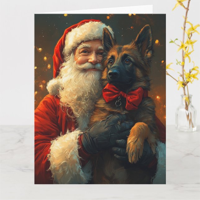 Tarjeta Navidades festivos del Pastor de Bélgica Santa Cla (flor amarilla)