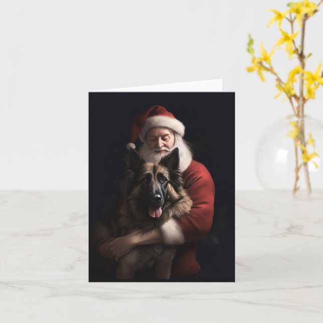 Tarjeta Navidades festivos del Pastor de Bélgica Santa Cla (flor amarilla)