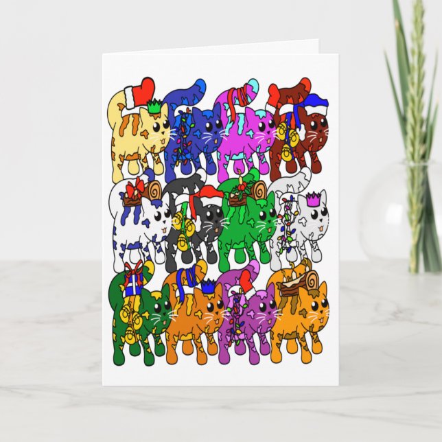 Tarjeta Navidades festivos Jolly Meowy gatos (Anverso)
