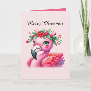 Tarjeta Navidades festivos personalizable de flamingo rosa
