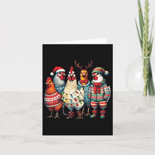 Tarjeta Navidades festivos Pollos Gorra Luces Granja Anima (Anverso)