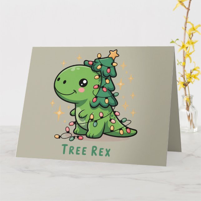 Tarjeta Navidades Fiesta de luz de dinosaurios Rex árbol d (flor amarilla)