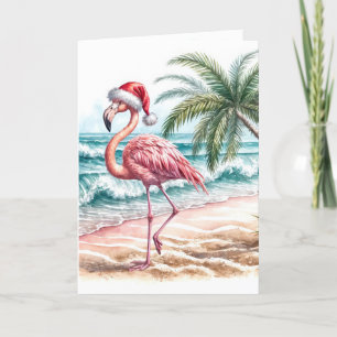 Tarjeta Navidades Flamingo Con Santa Cap