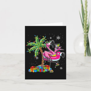 Tarjeta Navidades Flamingo Rosado Palm Tree Tropical Xmas