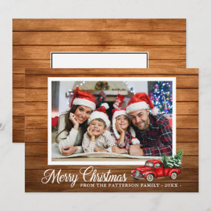 Tarjeta Navidades Foto Camión Rojo Madera Rústica A Dos La