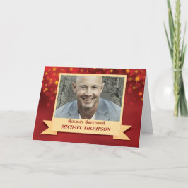 Tarjeta Navidades Foto Nombre personalizado rojo con estre