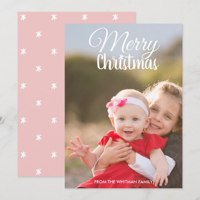 Tarjeta Navidades Foto Patrón rosa de vuelta (Anverso / Reverso)