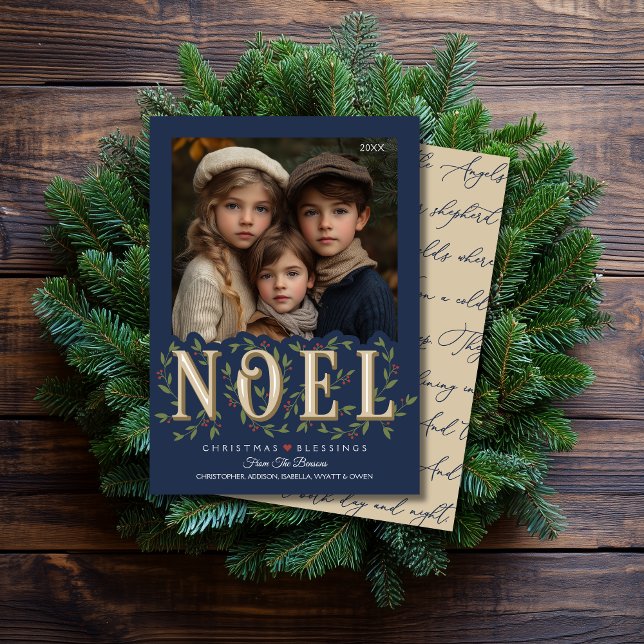 Tarjeta Navidades fotográficos azules Noel Elegant (Shown on a 5" x 7" card)