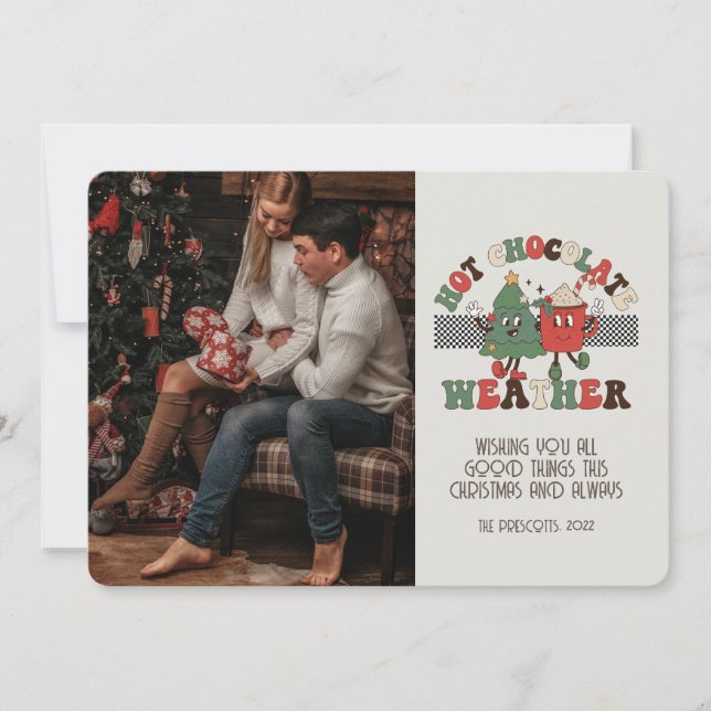 Tarjeta Navidades fotográficos Retro Groovy Clima de choco (Anverso)