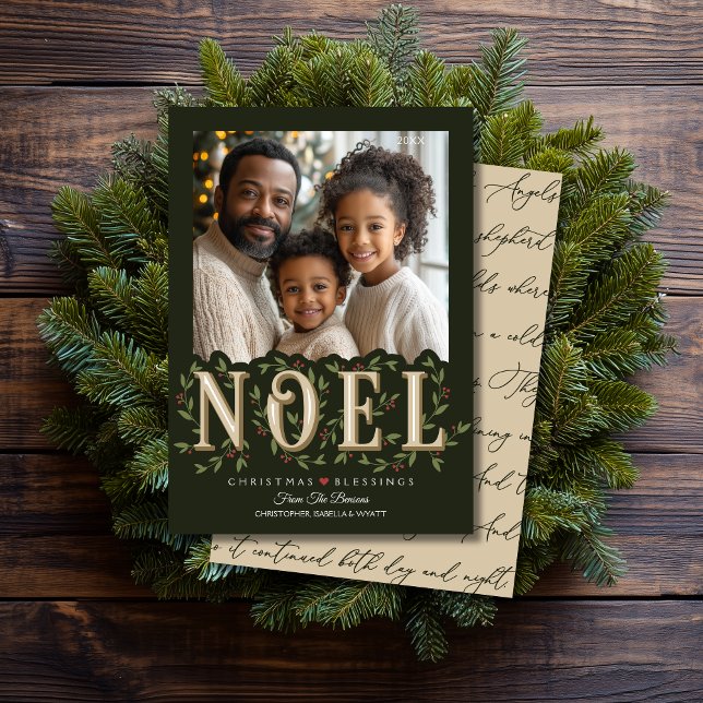 Tarjeta Navidades fotográficos verdes Noel Elegant (Shown on a 5" x 7" card)