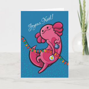 Tarjeta Navidades franceses adoran Axolotl con ornamentos