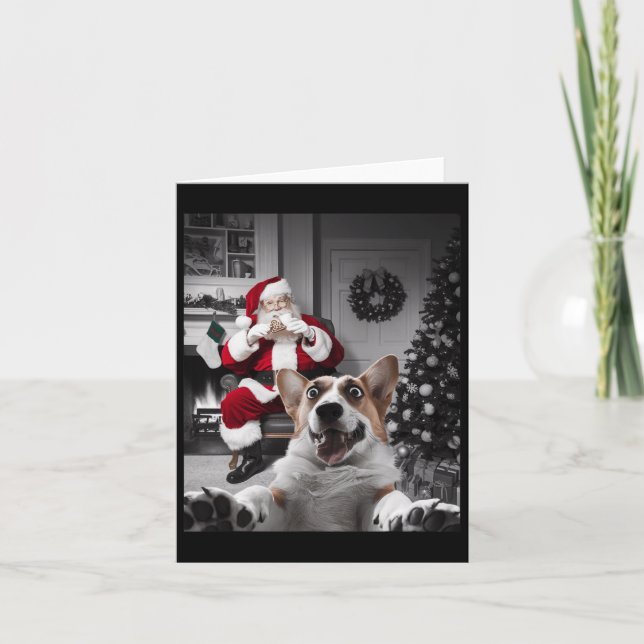 Tarjeta Navidades Funny Corgi Perro Selfie Con Santa Claus (Anverso)