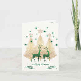 Tarjeta Navidades gaélicos irlandeses árbol verde y dorado