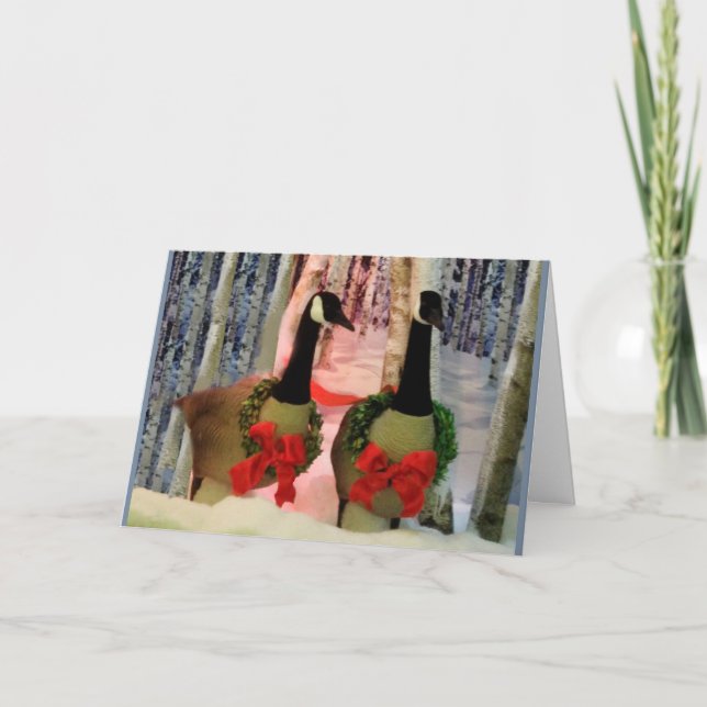 Tarjeta Navidades Geese Wreath Snow Red Bow (Anverso)