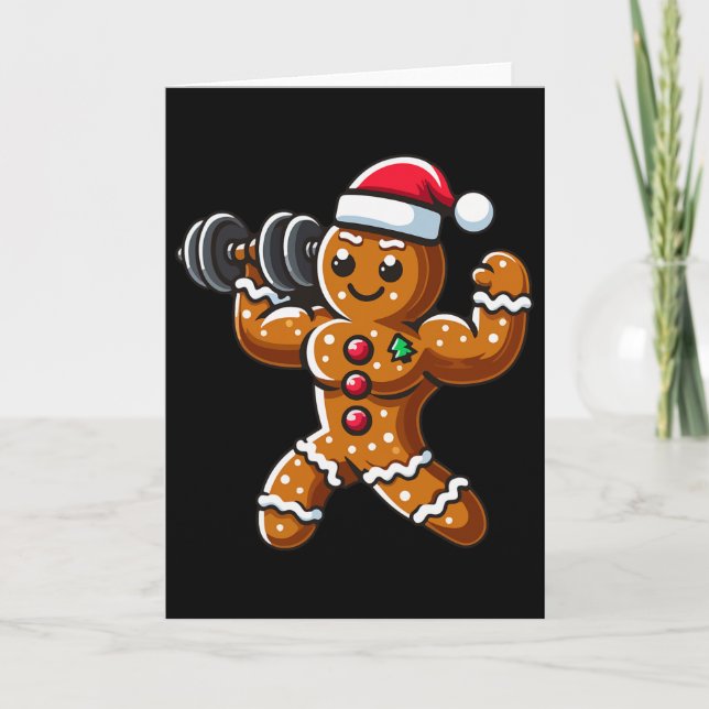 Tarjeta Navidades Gingerbread Halterofilia Man Workout Bo (Anverso)