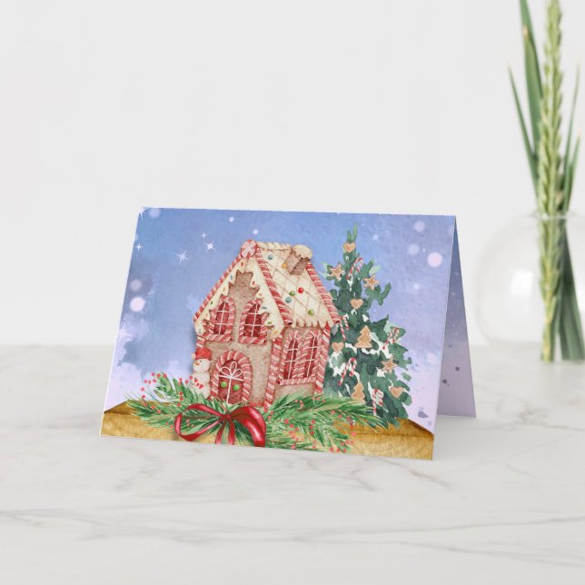 Tarjeta Navidades Gingerbread House Watercolor Saludo (Anverso)