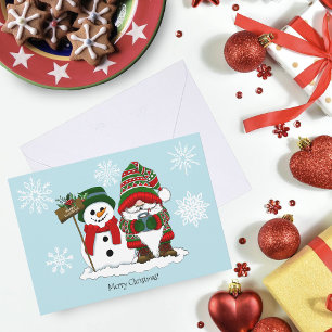 Tarjeta Navidades Gnome Snowman Cute