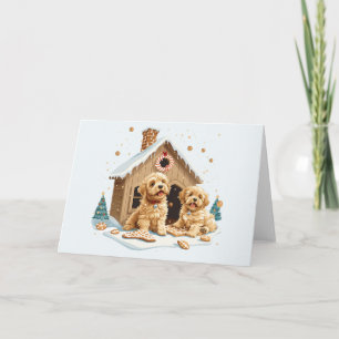 Tarjeta Navidades Golden Retriever Dogs Gingerbread House