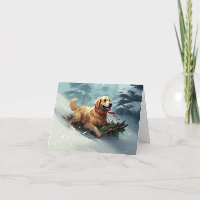 Tarjeta Navidades Golden Retriever nevan invierno (Anverso)