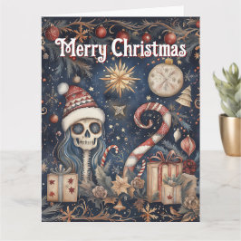 Tarjeta Navidades góticos festejan espantado cráneo