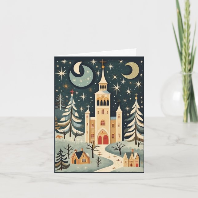 Tarjeta Navidades Gouache Vintage Retro (Anverso)