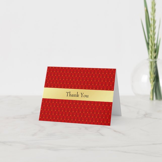 Tarjeta Navidades Gracias Árboles Rojos y Oro (Anverso)