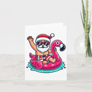 Tarjeta Navidades Graciosos De Santa Flamingo Floatie Beac