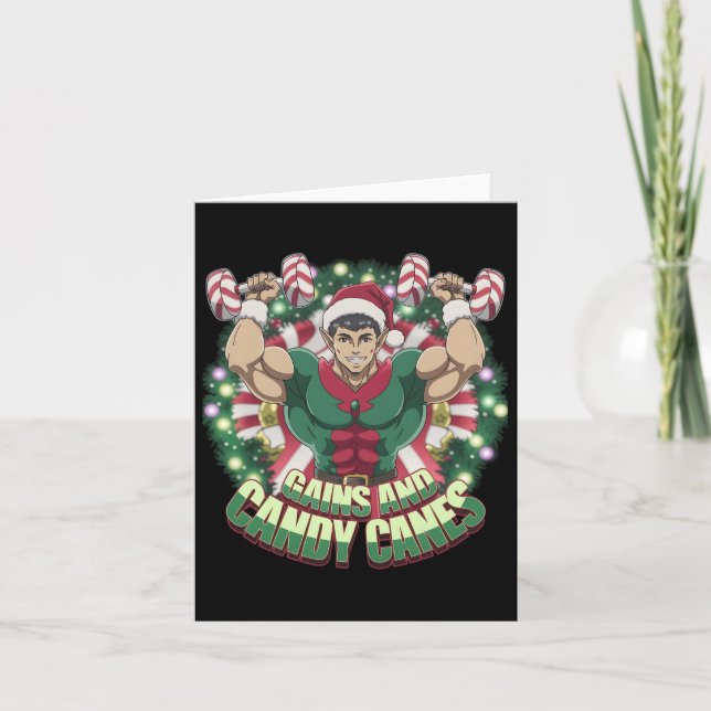 Tarjeta Navidades Graciosos, Ganancias De Elf Gym Workout  (Anverso)