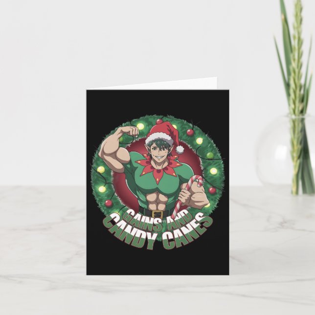 Tarjeta Navidades Graciosos, Ganancias De Elf Gym Workout  (Anverso)