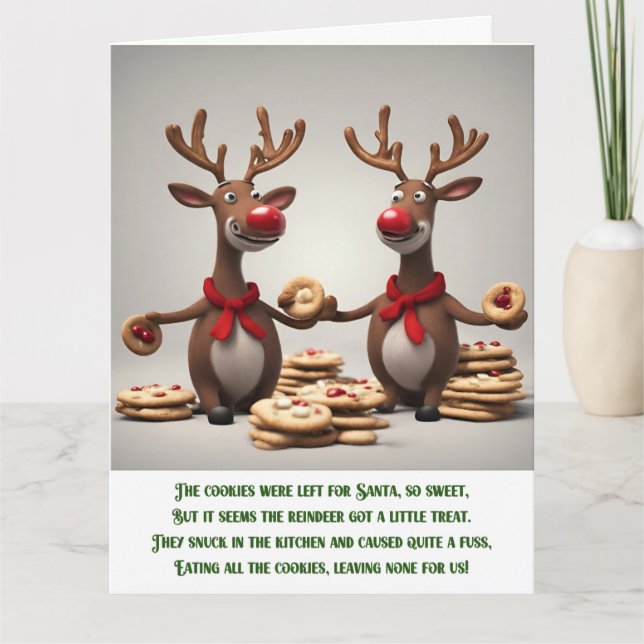 Tarjeta Navidades graciosos poema Navidades renos (Anverso)