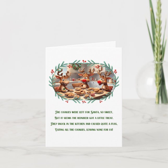 Tarjeta Navidades graciosos poema Navidades renos (Anverso)