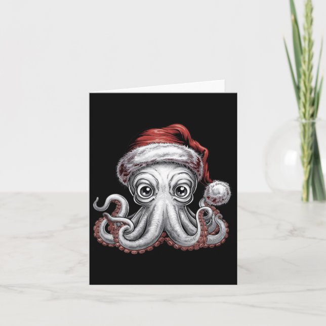 Tarjeta Navidades Graciosos Se Octopus Con Santa Hat Para  (Anverso)
