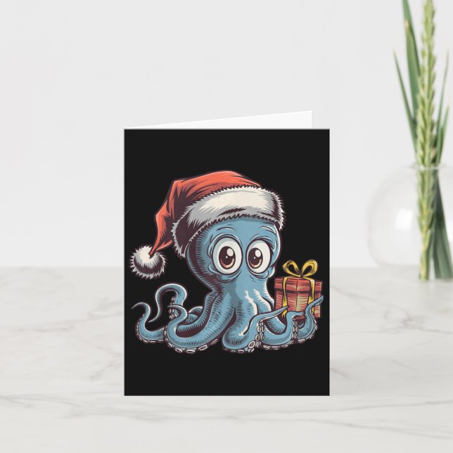 Tarjeta Navidades Graciosos Se Octopus Con Santa Hat Para  (Anverso)