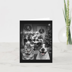 Tarjeta Navidades Graciosos Selfie De Perro De Gato Con El
