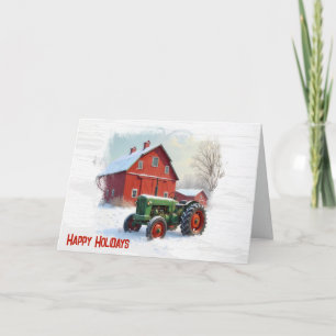 Tarjeta Navidades Green Farm Tractor y Red Barn