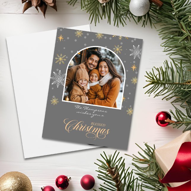 Tarjeta Navidades Gris de fotos de copos de nieve en invie (Subido por el creador)