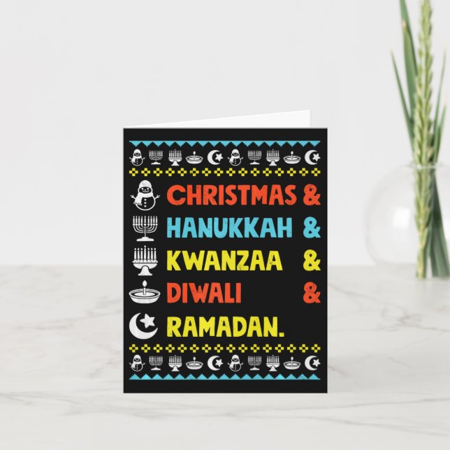 Tarjeta Navidades Hanukkah Kwanzaa Diwali Ramadan Gracioso (Anverso)